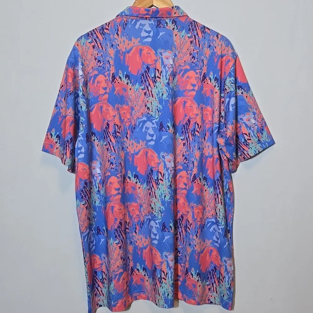 Waggle Men's Clubhouse King Golf Polo Shirt 2XL Lion Tropical Print Short Sleeve - Picture 10 of 10